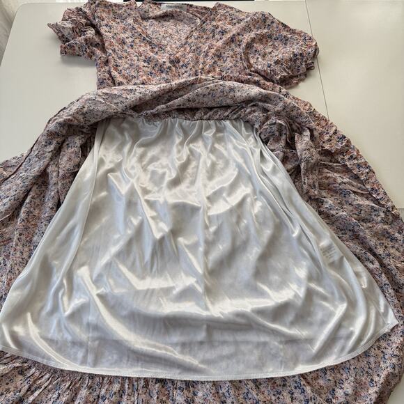 Manydress Floral Midi Dress Pink Ruffle Prairie Style Boho Women's Size Medium - Picture 11 of 13